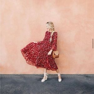 Right Time Red Floral Print Tiered Midi Dress